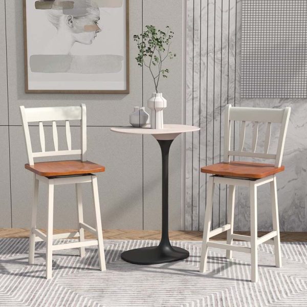 2 Pcs 24.5" Rubber Wood Vintage Bar Chairs 360 Degree Swivel Bar Stools with Back & Footrest