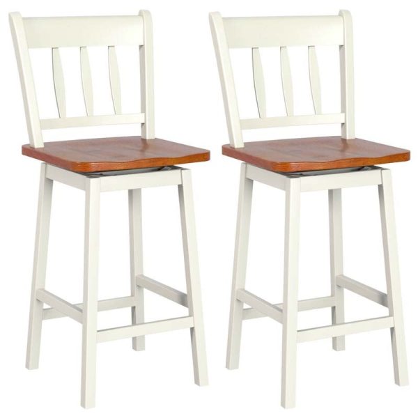 2 Pcs 24.5" Rubber Wood Vintage Bar Chairs 360 Degree Swivel Bar Stools with Back & Footrest