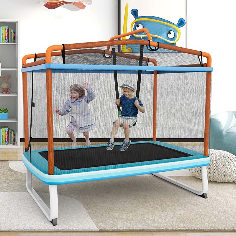 Eletriclife 3-in-1 6FT Rectangle Kids Trampoline with Swing Horizontal Bar