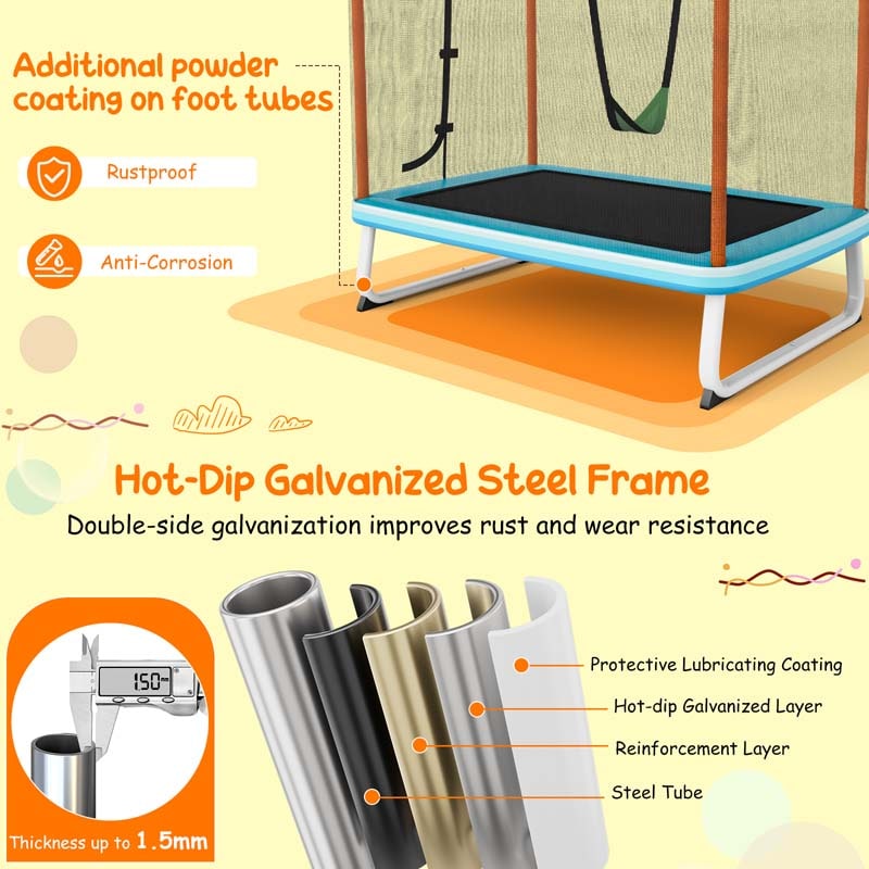 Eletriclife 3-in-1 6FT Rectangle Kids Trampoline with Swing Horizontal Bar