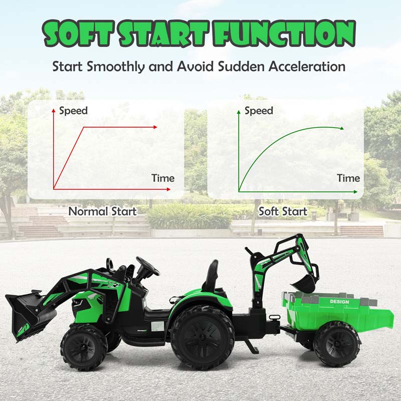 Eletriclife 3-in-1 Kids Ride On Excavator Bulldozer 12V Electric Tractor with Trailer