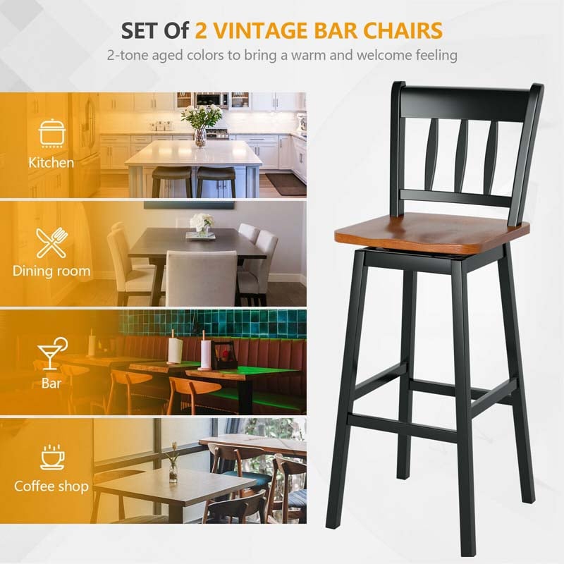 Eletriclife 30.5 Inch Set of 2 Swivel Bar Stools with 360?? Swiveling