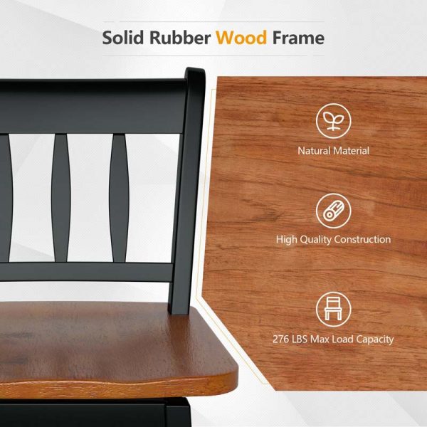 2 Pcs 30.5" Rubber Wood Vintage Bar Chairs 360 Degree Swivel Bar Stools with Back & Footrest