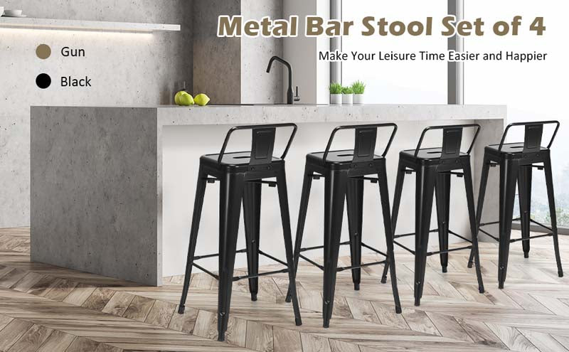Eletriclife 30 Inch Set of 4 Vintage Metal Bar Stool with Removable Middle Back