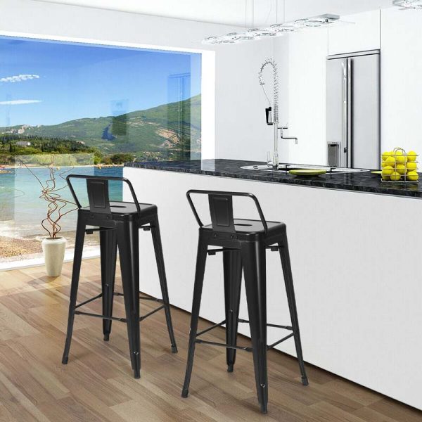 4Pcs 30" Metal Bar Stools Stackable Cafe Side Chairs with Removable Back, Stylish Counter Height Chairs for Kitchen Dining Rooms
