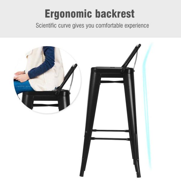 4Pcs 30" Metal Bar Stools Stackable Cafe Side Chairs with Removable Back, Stylish Counter Height Chairs for Kitchen Dining Rooms
