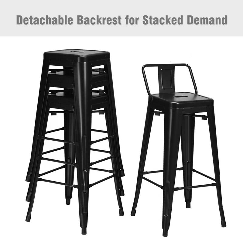 Eletriclife 30 Inch Set of 4 Vintage Metal Bar Stool with Removable Middle Back