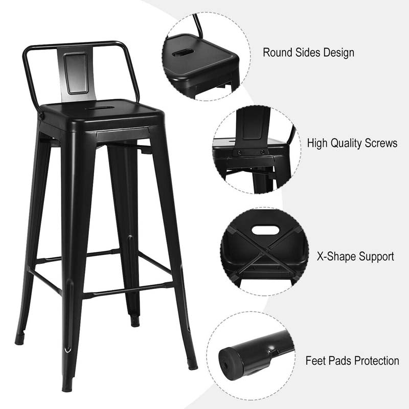 Eletriclife 30 Inch Set of 4 Vintage Metal Bar Stool with Removable Middle Back