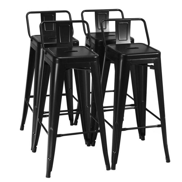 4Pcs 30" Metal Bar Stools Stackable Cafe Side Chairs with Removable Back, Stylish Counter Height Chairs for Kitchen Dining Rooms
