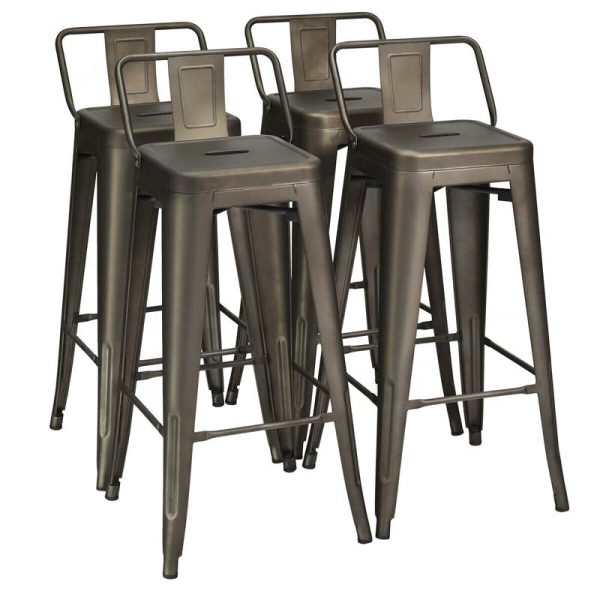 4Pcs 30" Metal Bar Stools Stackable Cafe Side Chairs with Removable Back, Stylish Counter Height Chairs for Kitchen Dining Rooms