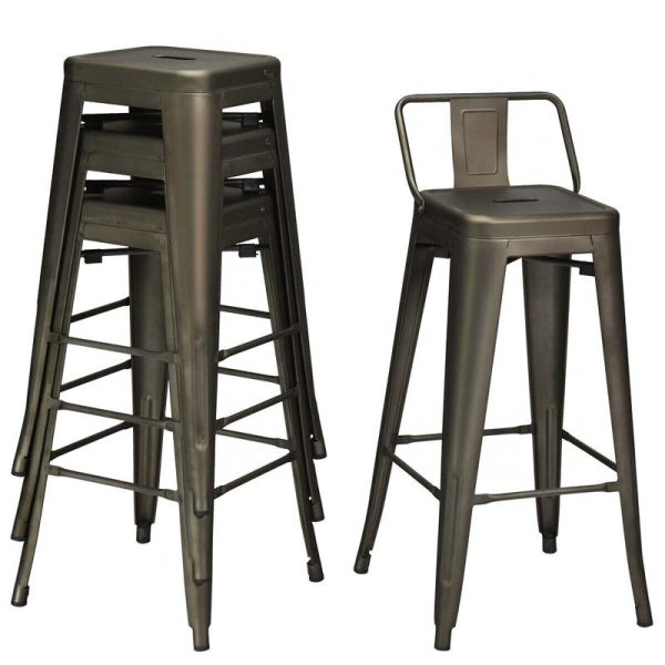 4Pcs 30" Metal Bar Stools Stackable Cafe Side Chairs with Removable Back, Stylish Counter Height Chairs for Kitchen Dining Rooms