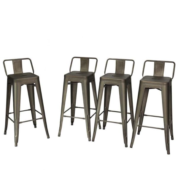 4Pcs 30" Metal Bar Stools Stackable Cafe Side Chairs with Removable Back, Stylish Counter Height Chairs for Kitchen Dining Rooms