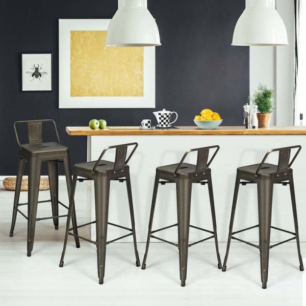 4Pcs 30" Metal Bar Stools Stackable Cafe Side Chairs with Removable Back, Stylish Counter Height Chairs for Kitchen Dining Rooms