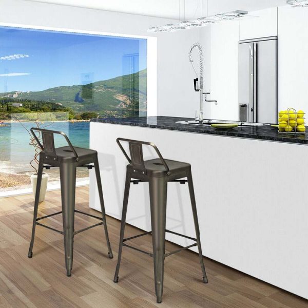 4Pcs 30" Metal Bar Stools Stackable Cafe Side Chairs with Removable Back, Stylish Counter Height Chairs for Kitchen Dining Rooms