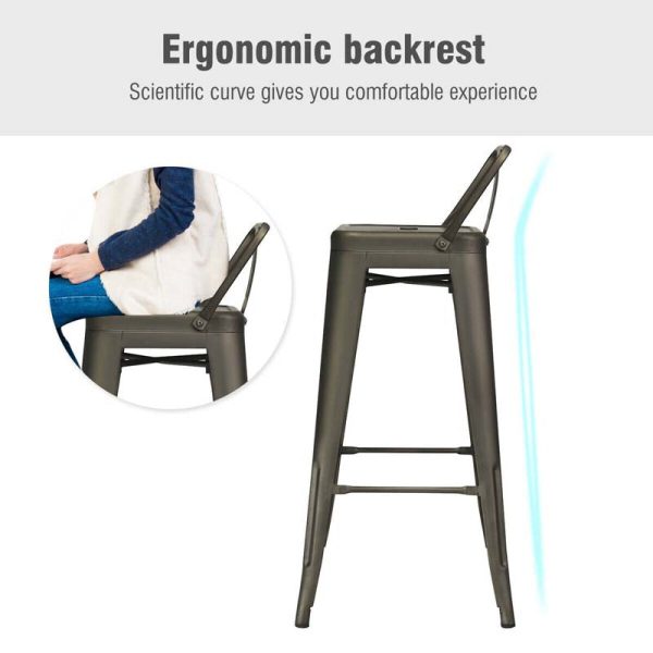 4Pcs 30" Metal Bar Stools Stackable Cafe Side Chairs with Removable Back, Stylish Counter Height Chairs for Kitchen Dining Rooms
