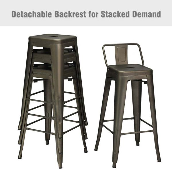 4Pcs 30" Metal Bar Stools Stackable Cafe Side Chairs with Removable Back, Stylish Counter Height Chairs for Kitchen Dining Rooms