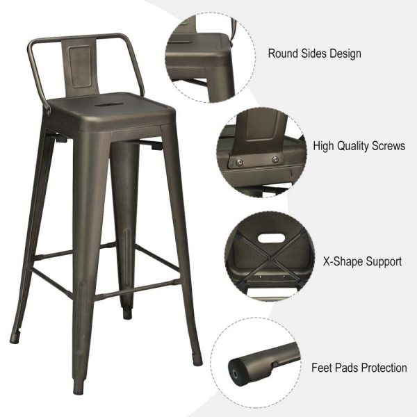 4Pcs 30" Metal Bar Stools Stackable Cafe Side Chairs with Removable Back, Stylish Counter Height Chairs for Kitchen Dining Rooms