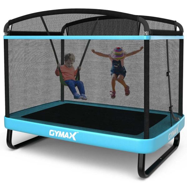 6 FT Kids Trampoline with Swing & Enclosure Safety Net, ASTM Approved Toddler Rectangle Trampoline for 3-8 Year Old