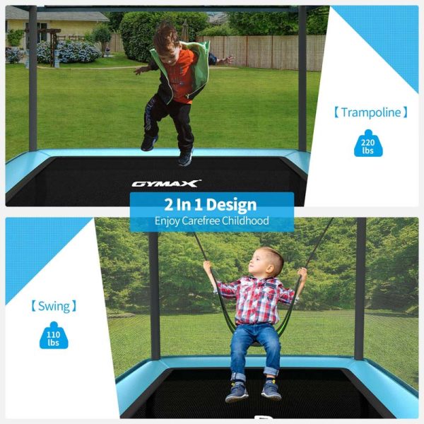 6 FT Kids Trampoline with Swing & Enclosure Safety Net, ASTM Approved Toddler Rectangle Trampoline for 3-8 Year Old