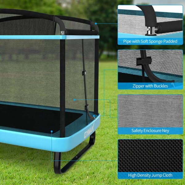 6 FT Kids Trampoline with Swing & Enclosure Safety Net, ASTM Approved Toddler Rectangle Trampoline for 3-8 Year Old