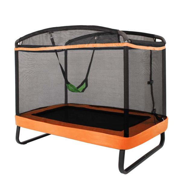 6 FT Kids Trampoline with Swing & Enclosure Safety Net, ASTM Approved Toddler Rectangle Trampoline for 3-8 Year Old