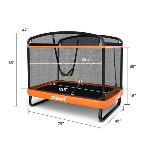 6 FT Kids Trampoline with Swing & Enclosure Safety Net, ASTM Approved Toddler Rectangle Trampoline for 3-8 Year Old