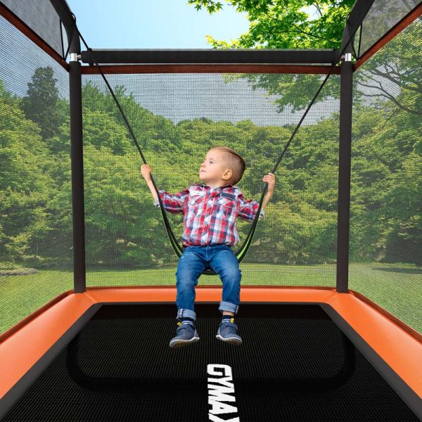 6 FT Kids Trampoline with Swing & Enclosure Safety Net, ASTM Approved Toddler Rectangle Trampoline for 3-8 Year Old