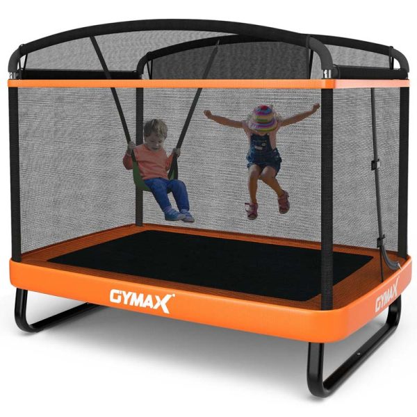 6 FT Kids Trampoline with Swing & Enclosure Safety Net, ASTM Approved Toddler Rectangle Trampoline for 3-8 Year Old