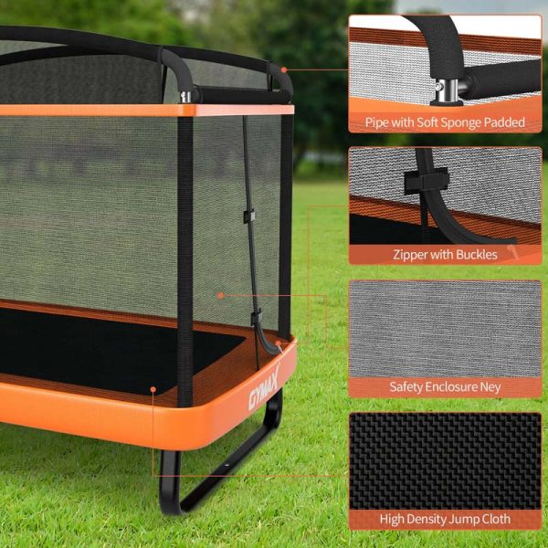6 FT Kids Trampoline with Swing & Enclosure Safety Net, ASTM Approved Toddler Rectangle Trampoline for 3-8 Year Old