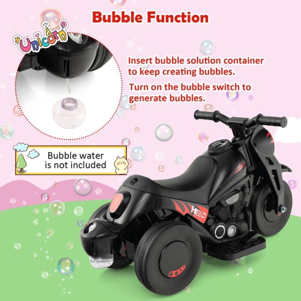 Kids Ride On Motorcycle with Bubble Maker, LED Light, Music, 6V Battery Powered 3-Wheel Electric Motorcycle for Toddler Gift