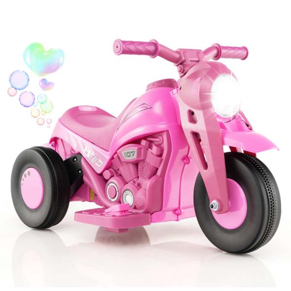 Kids Ride On Motorcycle with Bubble Maker, LED Light, Music, 6V Battery Powered 3-Wheel Electric Motorcycle for Toddler Gift