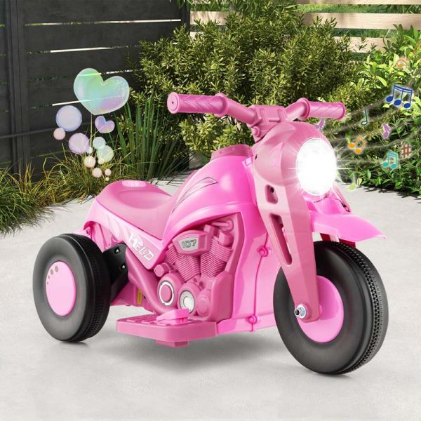 Kids Ride On Motorcycle with Bubble Maker, LED Light, Music, 6V Battery Powered 3-Wheel Electric Motorcycle for Toddler Gift