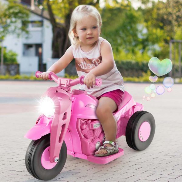 Kids Ride On Motorcycle with Bubble Maker, LED Light, Music, 6V Battery Powered 3-Wheel Electric Motorcycle for Toddler Gift