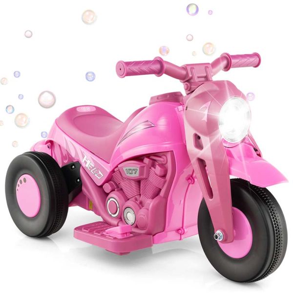 Kids Ride On Motorcycle with Bubble Maker, LED Light, Music, 6V Battery Powered 3-Wheel Electric Motorcycle for Toddler Gift
