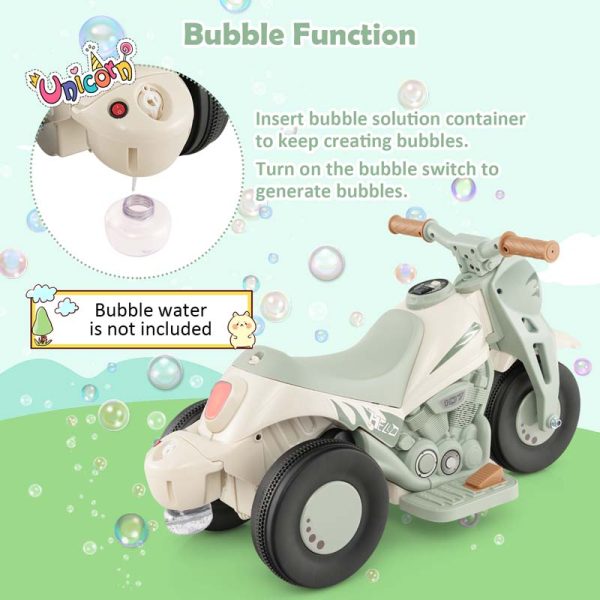 Kids Ride On Motorcycle with Bubble Maker, LED Light, Music, 6V Battery Powered 3-Wheel Electric Motorcycle for Toddler Gift