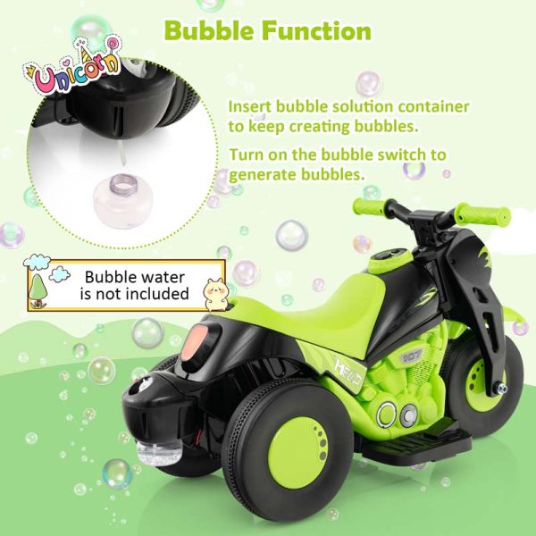 Kids Ride On Motorcycle with Bubble Maker, LED Light, Music, 6V Battery Powered 3-Wheel Electric Motorcycle for Toddler Gift