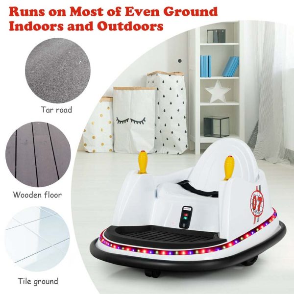 6V Kids Ride On Bumper Car 360-Degree Spin Race Toy with Dual Joysticks, Flashing LED Light, Remote Control