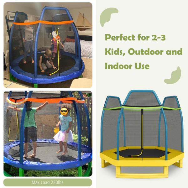 7 FT ASTM Certified Kids Trampoline Recreational Bounce Jumper with Safety Enclosure Net