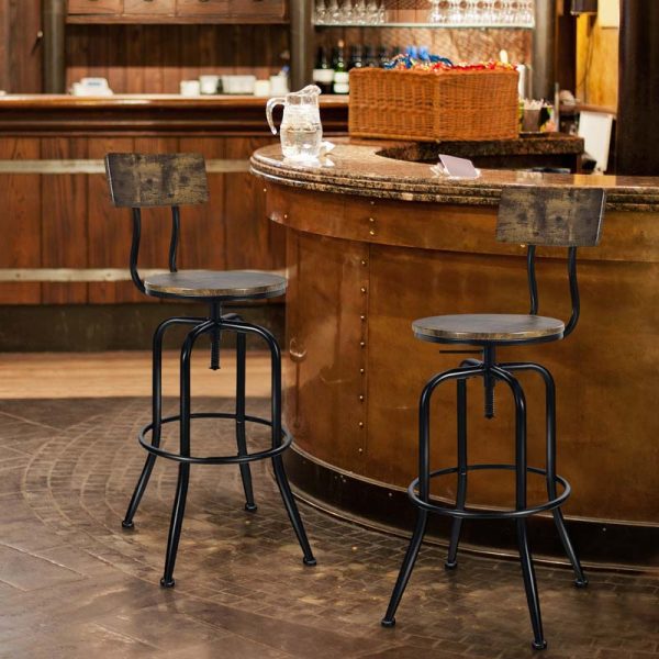 Set of 2 Industrial Vintage Swivel Bar Stools Counter Height Dining Chairs for Kitchen Pub Bistro