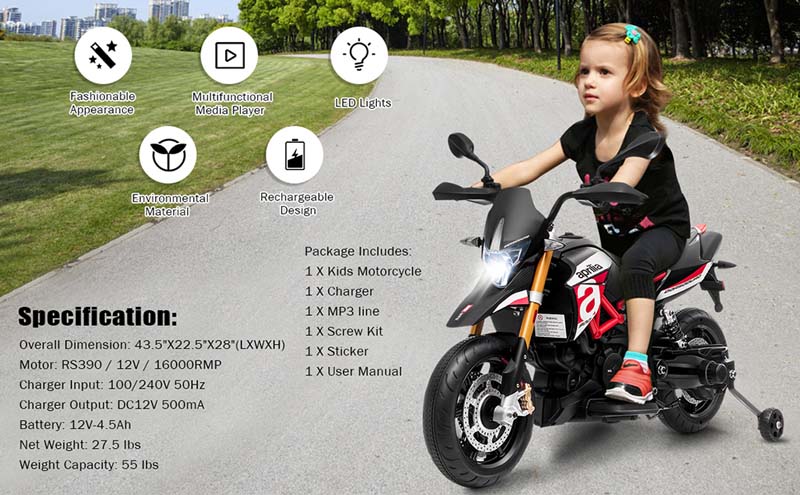 Eletriclife Aprilia Licensed 12V Kids Ride-On Motorcycle