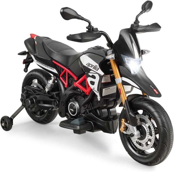 Licensed Aprilia Kids Ride on Motorcycle 12V Battery Powered Dirt Bike Riding Toy Motorbike with Training Wheels