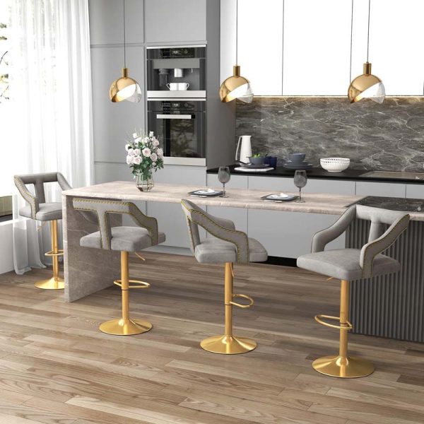 Dutch Velvet Dining Barstools for Kitchen Island, Counter Height Swivel Bar Chairs with Back and 2-Layer Electroplated Metal Base