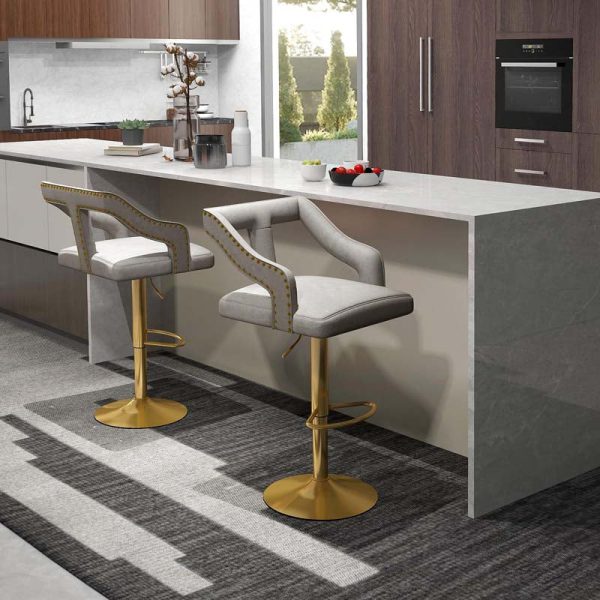 Dutch Velvet Dining Barstools for Kitchen Island, Counter Height Swivel Bar Chairs with Back and 2-Layer Electroplated Metal Base