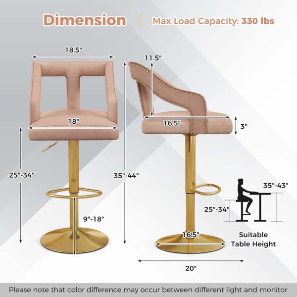 Dutch Velvet Dining Barstools for Kitchen Island, Counter Height Swivel Bar Chairs with Back and 2-Layer Electroplated Metal Base