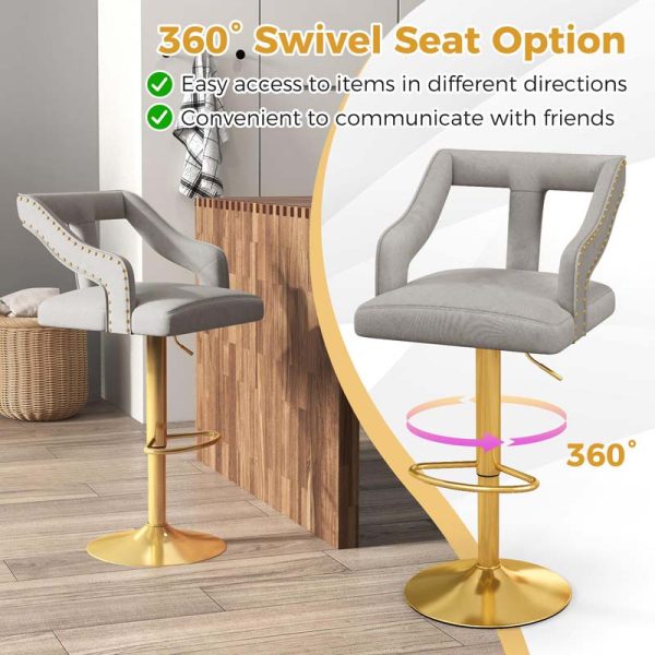 Dutch Velvet Dining Barstools for Kitchen Island, Counter Height Swivel Bar Chairs with Back and 2-Layer Electroplated Metal Base
