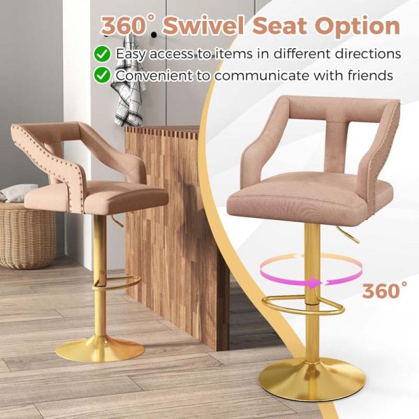 Dutch Velvet Dining Barstools for Kitchen Island, Counter Height Swivel Bar Chairs with Back and 2-Layer Electroplated Metal Base