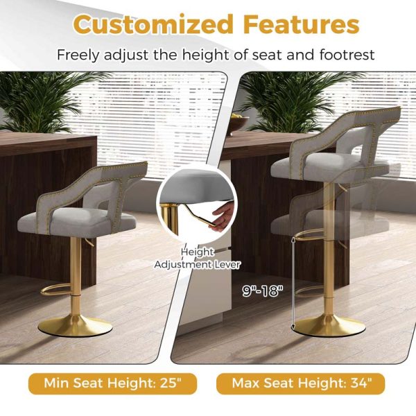 Dutch Velvet Dining Barstools for Kitchen Island, Counter Height Swivel Bar Chairs with Back and 2-Layer Electroplated Metal Base