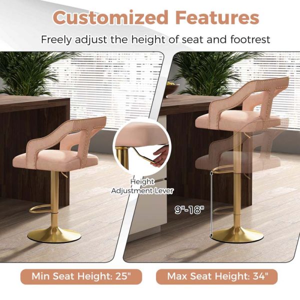 Dutch Velvet Dining Barstools for Kitchen Island, Counter Height Swivel Bar Chairs with Back and 2-Layer Electroplated Metal Base