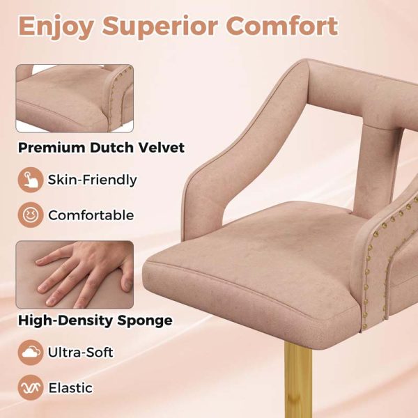 Dutch Velvet Dining Barstools for Kitchen Island, Counter Height Swivel Bar Chairs with Back and 2-Layer Electroplated Metal Base