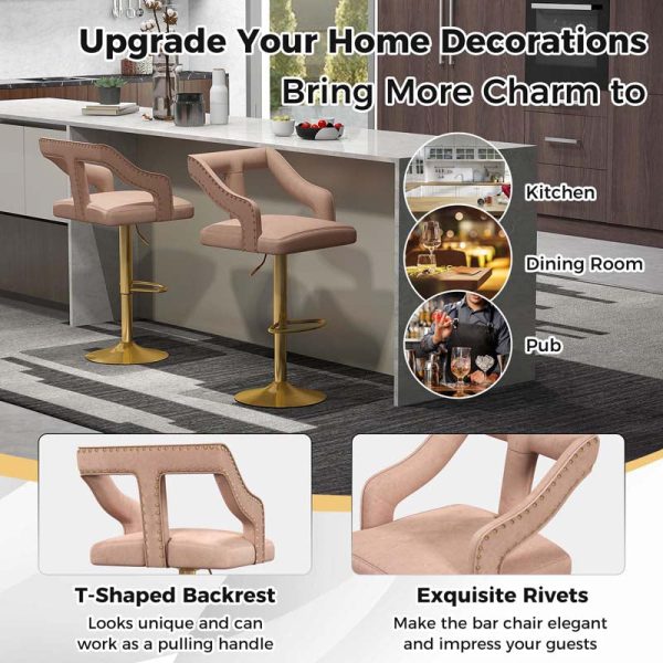 Dutch Velvet Dining Barstools for Kitchen Island, Counter Height Swivel Bar Chairs with Back and 2-Layer Electroplated Metal Base